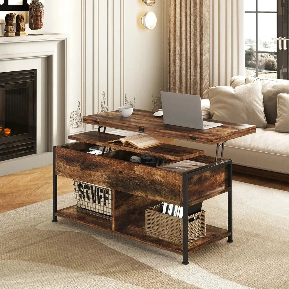 40" Lift Top Coffee Table with Storage for Living Room, Rustic Brown