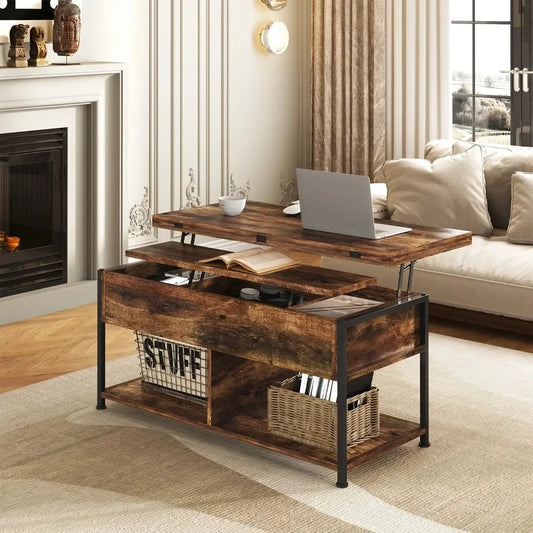 40" Lift Top Coffee Table with Storage for Living Room, Rustic Brown