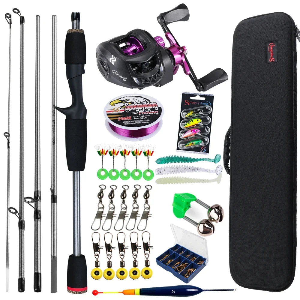 Sougayilang Baitcasting Fishing Rod and Reel Combo 5Section Fishing Rod and 7.2:1 Gear Ratio Reel Full Kit for Bass Carp Fishing