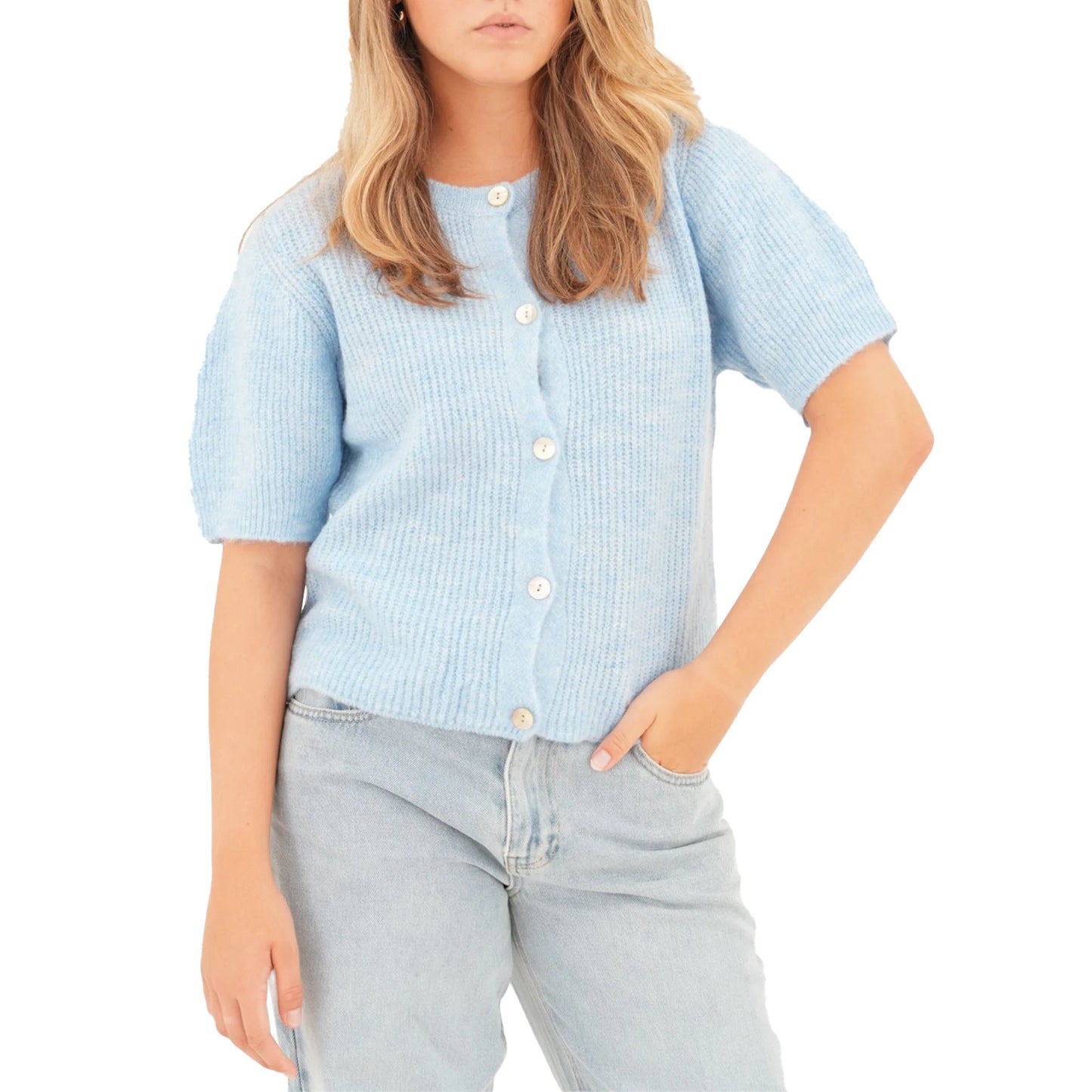 Women s V-Neck Button Down Knit Cardigan Sweater Solid Color Ribbed Loose Fit Short Sleeve Cropped Pullover Top