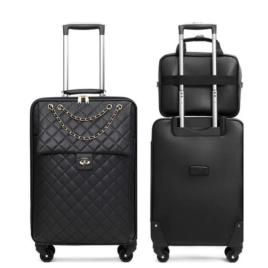 9018 20"24"28" INCH Women Leather Trolley Rolling Luggage Check In Cabin Spinner Suitcase For Travelling