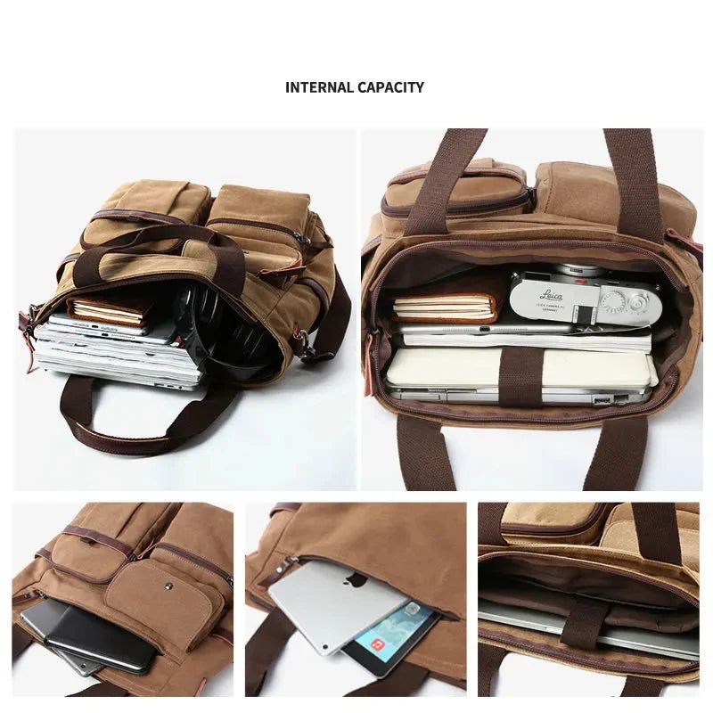 Men Canvas Messenger Bag Crossbody Bags Unisex Sling Bag Shoulder Bag for Travel Work College Vintage Men's Handbags Briefcase