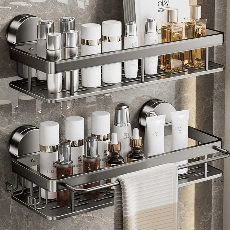 Bathroom Suction Cup Storage Rack Without Drilling Kitchen Toilet Shower Room Shampoo Holder Wall Mount Organizer Bathroom Shelf