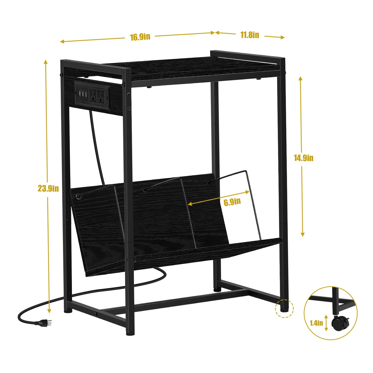 Record Player Stand with Vinyl Storage Side Table, 2 Tier with Charging Station Record Player Table for Living Room Bedroom