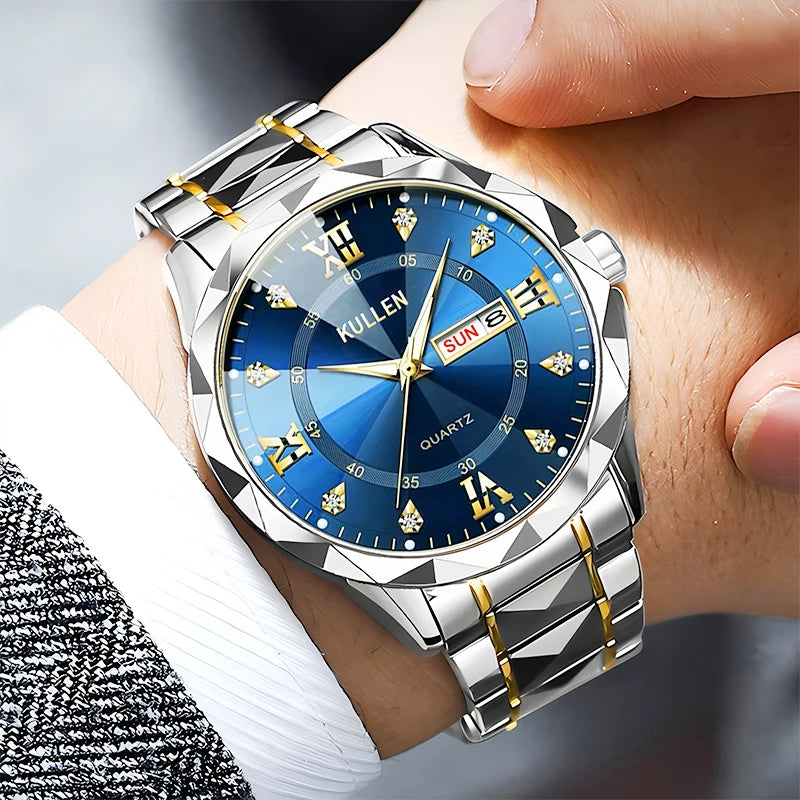 Male Mens Quartz Watches Top Brand Luxury Business Waterproof Luminous Large Dial Men Wristwatches Sports Stainless Steel Watch