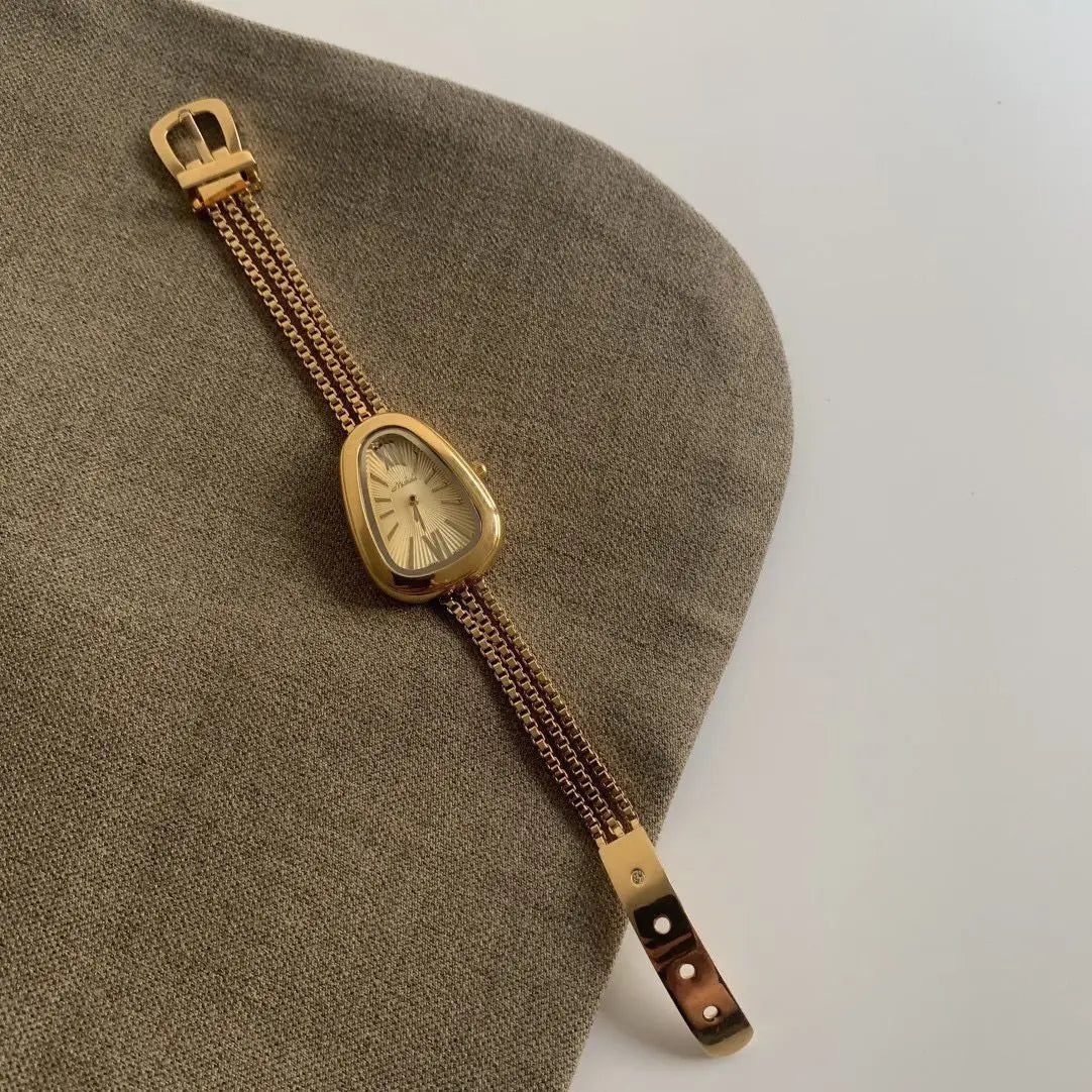 Vintage New gold pearl  women's watches bracelet Retro  Diamond luxury party accessories steel Japanese Movement