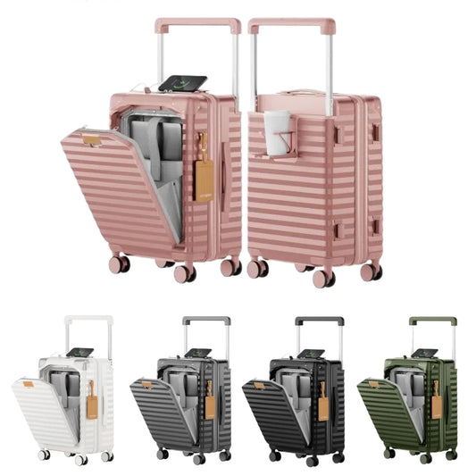 Joyway 20 inch Front Opening Carry on Luggage Suitcase 1 Piece, Cup Holder, TSA Lock, Mute Spinner Wheels, Lightweight Durable