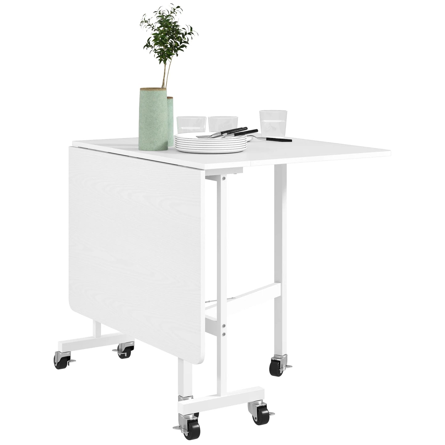Homcom Folding Dining Table for 4-6 People with Wheels 120X80X73 cm