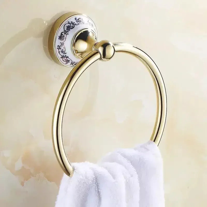 Bathroom Accessories Wall Mounted Paper Holder Toilet Gold Towel Ring Soap Box Cup Holder Luxury Ceramic Bathroom Hardware Set