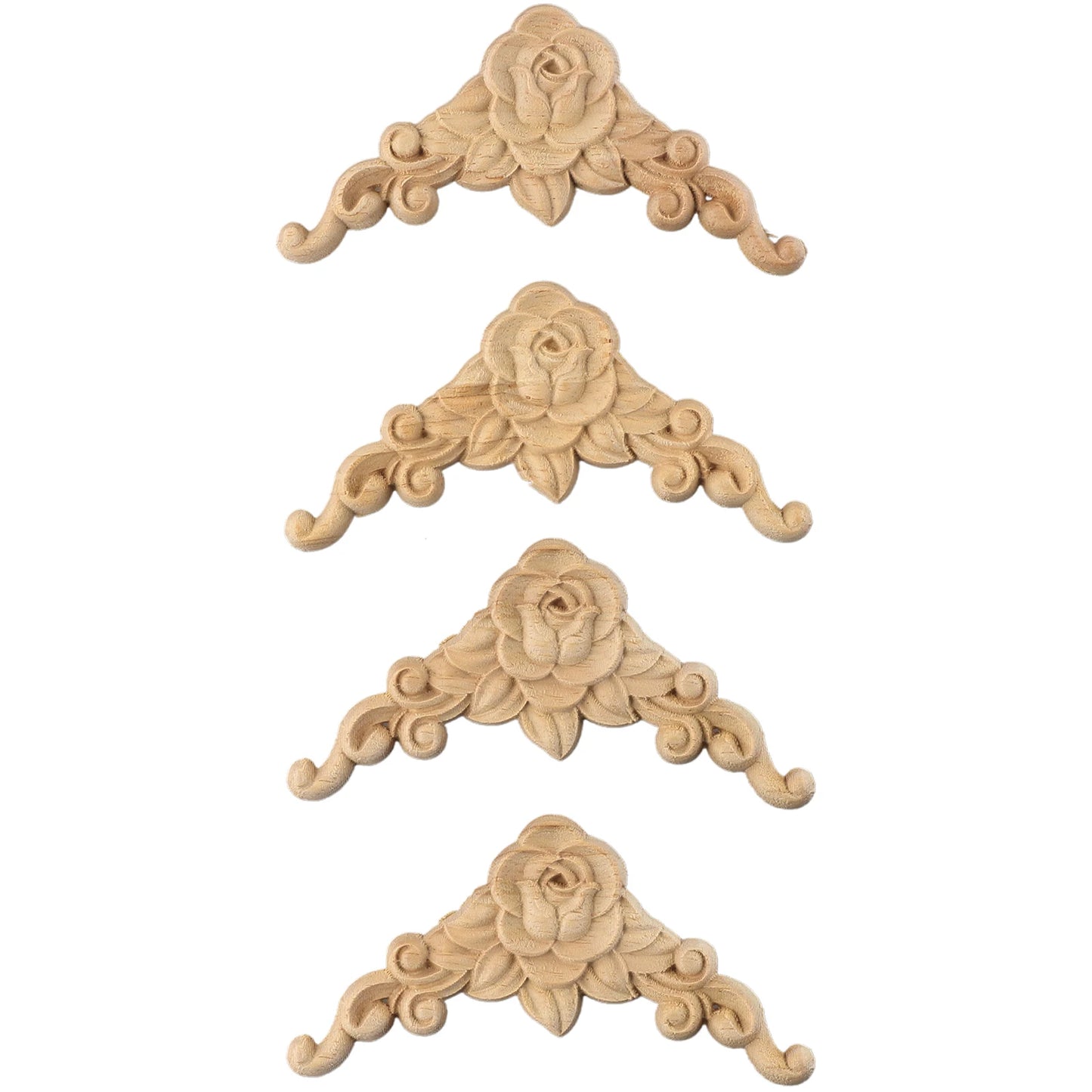 4PC Wooden Carved Corner Onlay Furniture Applique Moulding Decal DIY Home Decor Frame Wall Door Furniture Woodcarving Decoration