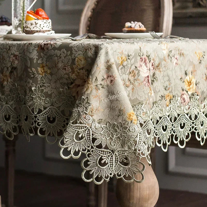 Table Cloth Green Lace Europe Luxury Embroidered Tablecloth Table Dining Table Cover Retro Pastoral Lace Fabric Hollow Home Mat