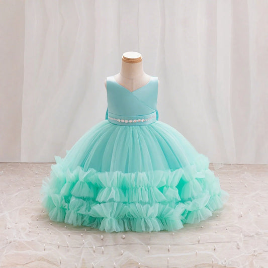 The New Girl Baby Clothes Birthday Party Baptize The Flower Girl Net Yarn 0-4 Years Old Princess Skirt Newborn Clot