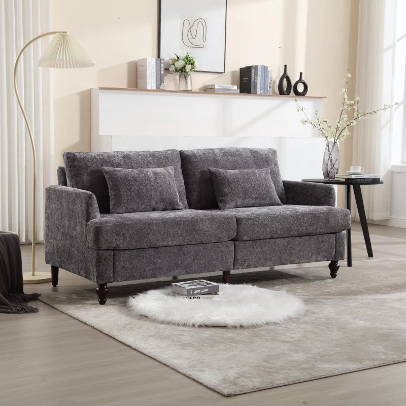 Mid Century Modern Chenille 2-Seat Loveseat Sofa Brown Wood Feet Upholstered Couch for Living Room Bedroom Reading Couch