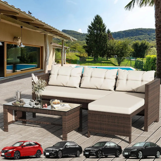 Shintenchi Outdoor Patio Furniture Sets, Wicker Patio sectional Sets 3-Piece, All Weather Wicker Rattan Patio Seating Sofas with