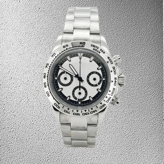 Luxury Silver Men Sapphire Glass Daytona Style Chronograph Stainless Steel Watch Japan VK63 Quartz Watch Movement Luminous Dial
