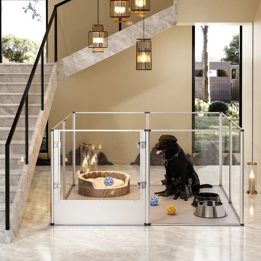 BingoPaw Acrylic Dog Playpen Fence Pet Clear Exercise Play Pen Whelping Box with Waterproof Fertility Pad for Cats, Puppies