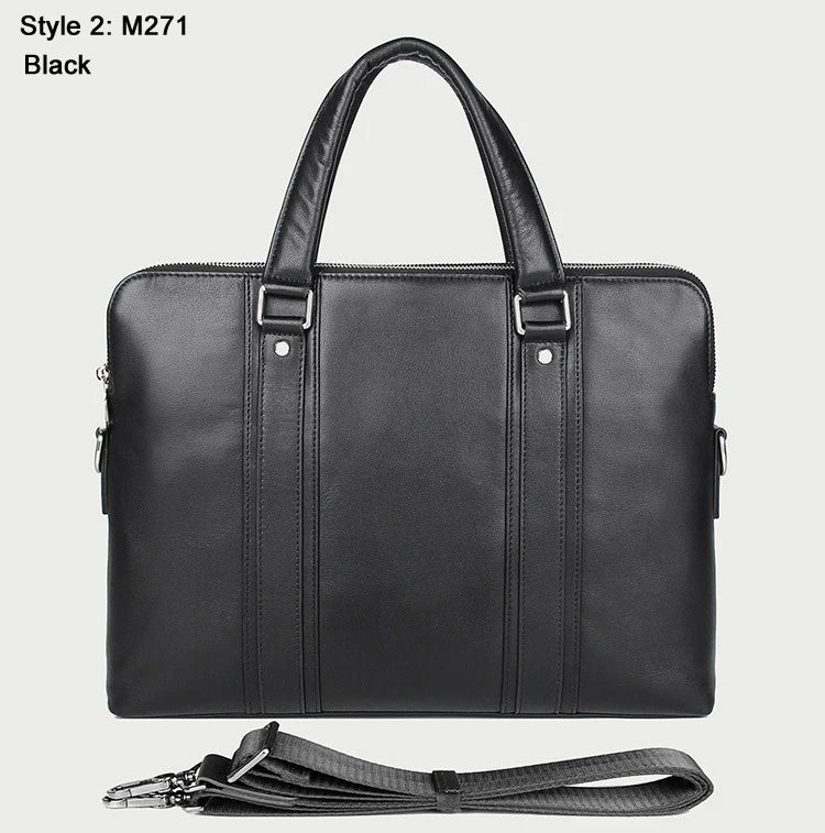 Luxury Genuine Leather Briefcase Men Leather Business Bag 15.6" Laptop Bag 14 Male Office Bag Document File Case Shoulder Bag