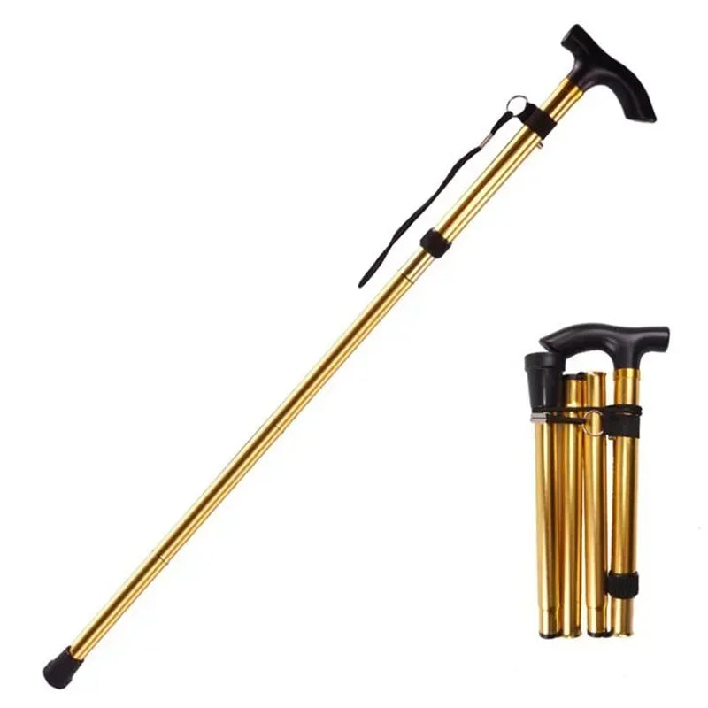 Multifunction Walking Stick Trekking Poles Telescopic Foldable Hiking Cane Crutch for Elderly Outdoor Climbing Travel Support