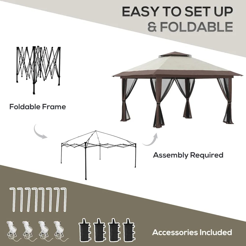 13' x 13' Pop Up Gazebo with Netting, UPF 50+ Instant Canopy Tent Shelter