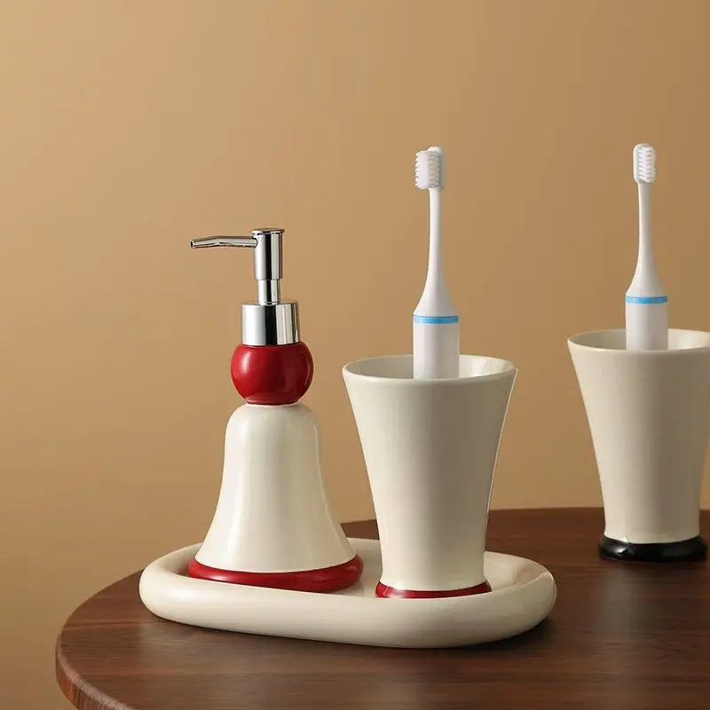 Bathroom Ceramic Lotion Bottle Hand Sanitizer Separate Bottle Mouthwash Cup Tray Sanitary Ware Bathroom Hotel Home Wash Set