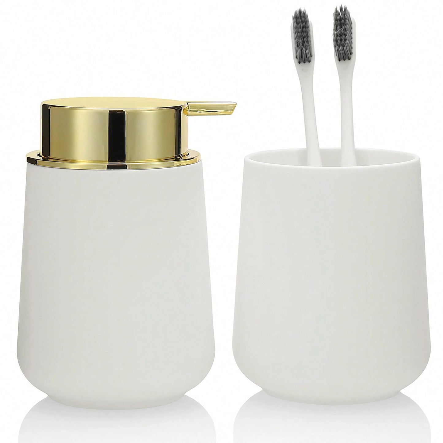 Bathroom Accessory Set - 2-Piece Soap Dispenser and Cup for Bathroom Vanity Decor in Matte Black