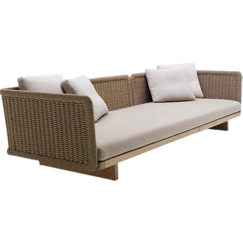 Patio Furniture Sets Aluminum Wooden Sofa Set All Weather L Shaped Corner Sofa Outdoor Wicker Balcony Furniture Couch Sofa Set
