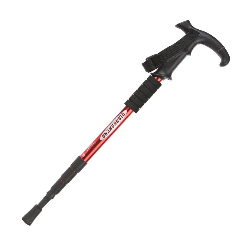 Four-section T-handle Trekking Pole Outdoor Travel Cane Climbing  Pole Aluminum Alloy Telescopic Pole Hiking Walking Stick