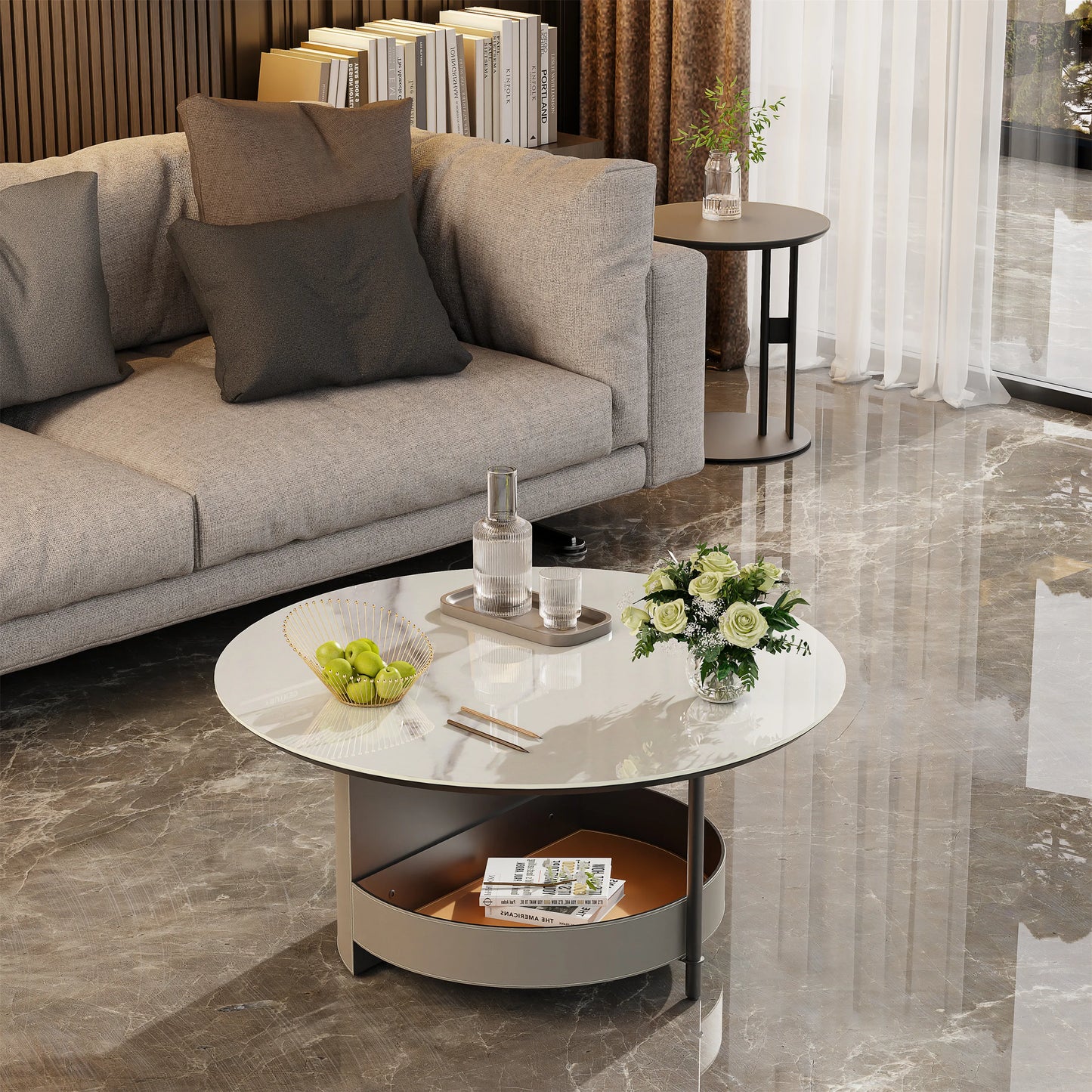 Wisfor 31.5" Coffee Table Round Coffee Tables for Living Room Modern Table with Sturdy Metal Frame Legs and Sintered Stone Top