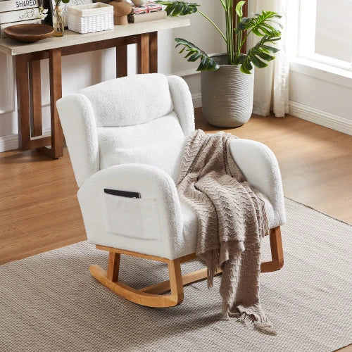 High Backrest Living Room Lounge Arm Rocking Chair, Two Side Pocket