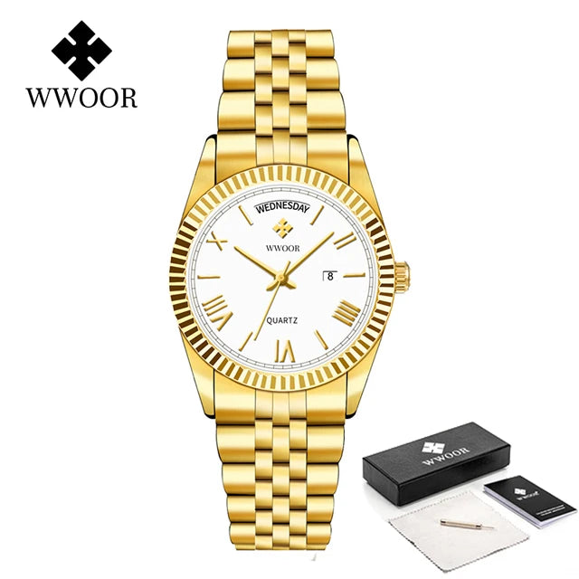 WWOOR Luxury Watches Gift For Men Waterproof Stainless Steel Date Clock New Men Quartz Wristwatches Male Watch Relogio Masculino