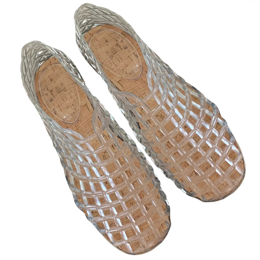 Women Jelly Flats Mesh Ballet Flats Square Toe Fashion Slip On Flat Sandals Lightweight Casual Shoes for Summer Beach