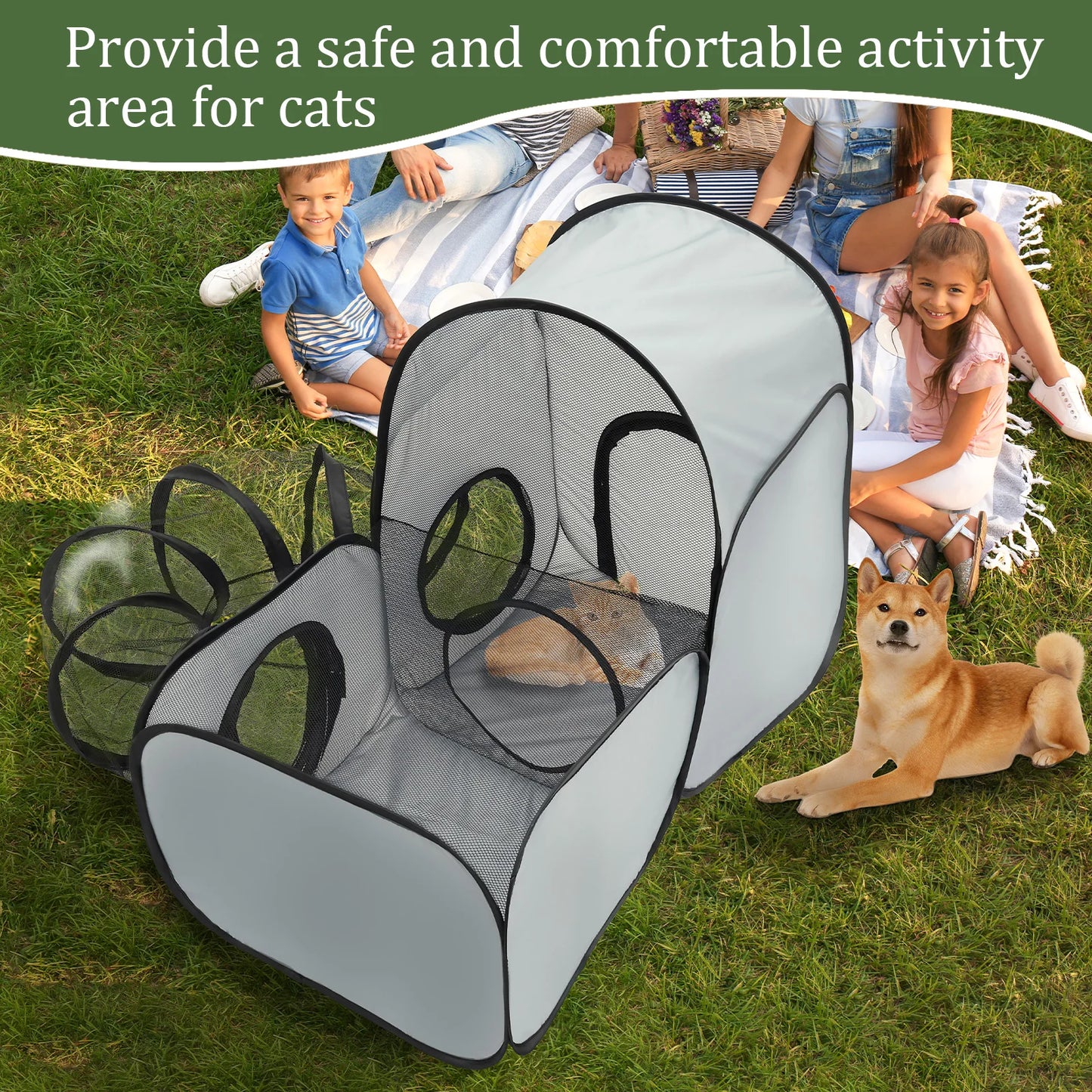 Outdoor Cat Tunnel Foldable Enclosure House Playground CatCage Large Space Gameplay Tent with Storage Bag Cat Fence Pet supplies