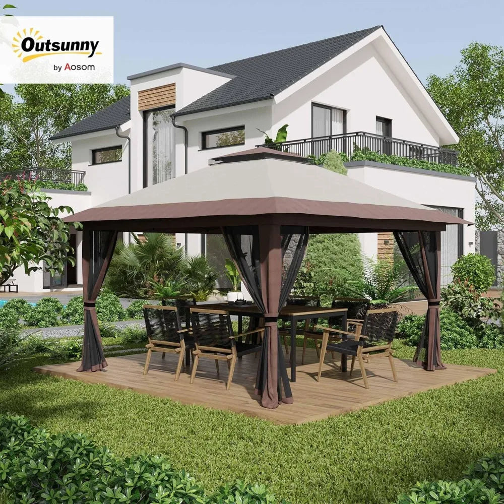 13' x 13' Pop Up Gazebo with Netting, UPF 50+ Instant Canopy Tent Shelter
