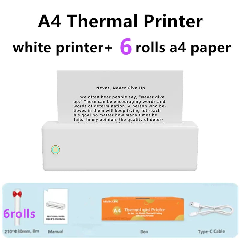 Portable A4 Thermal Printer Inkless Bluetooth Photo PDF Document Printer Memo Note Tattoo Print Wireless Tattoo Stencil Printer