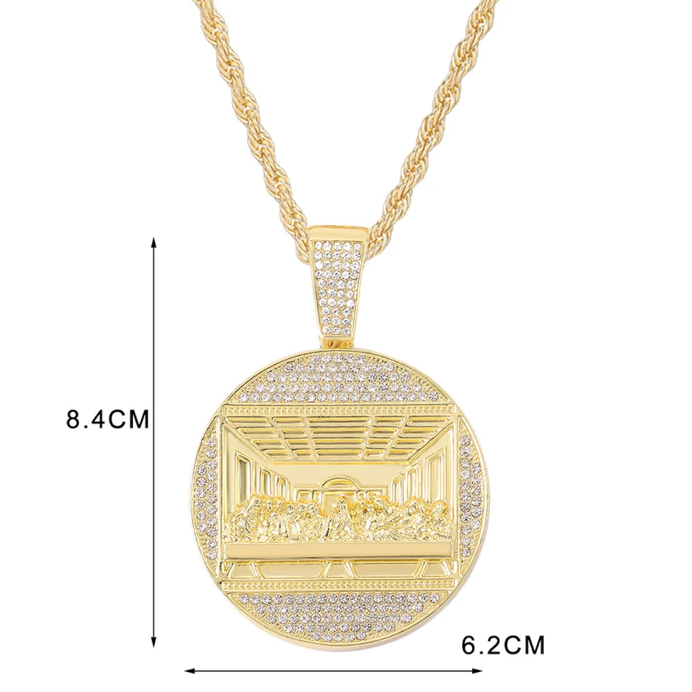 New Last Supper Pendant Cuban Chain Necklace With 14mm Iced Out Chain Fashion Hip Hop Men Charm Pendant Tennis Necklaces Jewelry