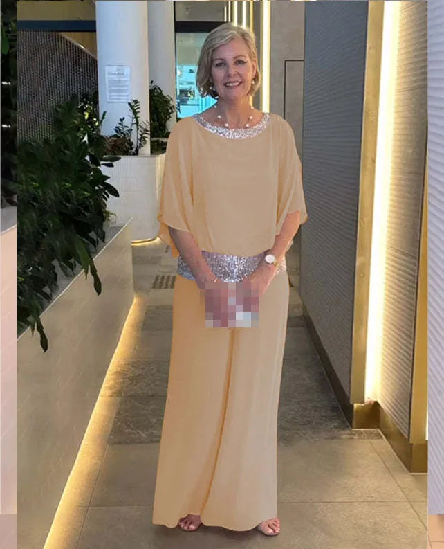 Women's Clothing 2024 Spring Autumn New Round Neck Fashionable Bright Color Bat Shirt Wide Leg Pants Half Sleeve Two-piece Set