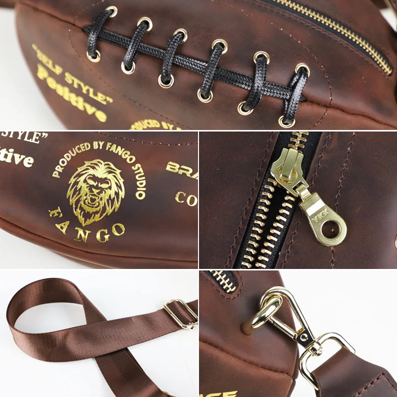 Retro Genuine Leather Men's Rugby Bag Handmade Leather Chest Bag Crossbody Shoulder Bag Outdoor Travel Chest Pack For Male