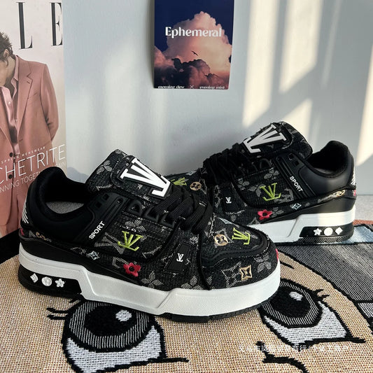 New Men's and Women's Black Platform Casual Shoes High Street Men's and Women's Bread Shoes Increase Lovers' Casual Shoes Women