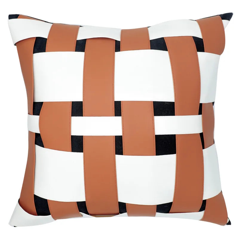 Modern Luxury Living Room Sofa Cushion Cover Decorative Pillowcase Woven with Orange Leather Home Decor Pillow Cover 45x45cm