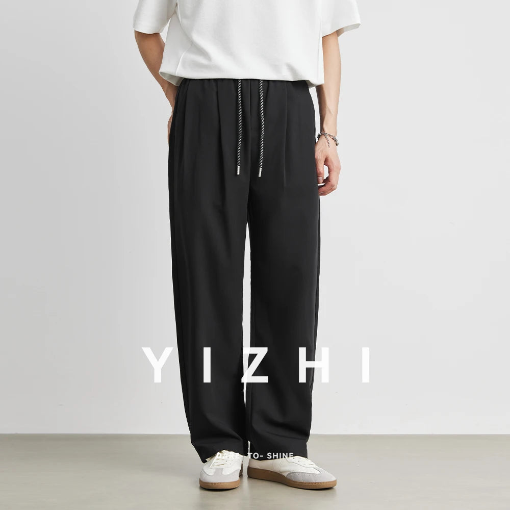 Men's Fashion Straight Suit Pants Summer New Casual Pants Versatile Comfortable Wide Leg Pants Nine Point Pants Men's Clothing