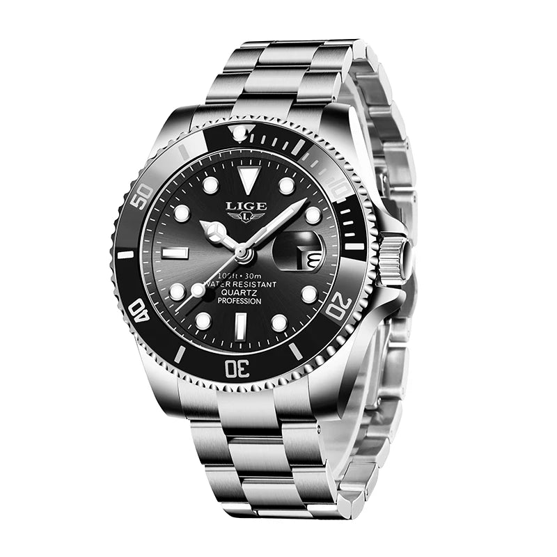 LIGE Top Luxury Watches For Men Fashion 30M Waterproof Luminous Date Quartz Wristwatches Casual Business Mens Watch Roloj Hombre