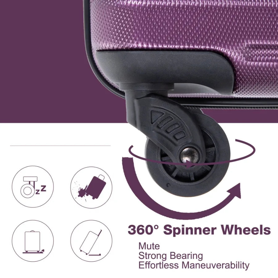 Expandable 3 Piece Luggage Sets PC Lightweight Durable Suitcase with Two Hooks Spinner Wheels TSA Lock 21 25 29 Dark Purple