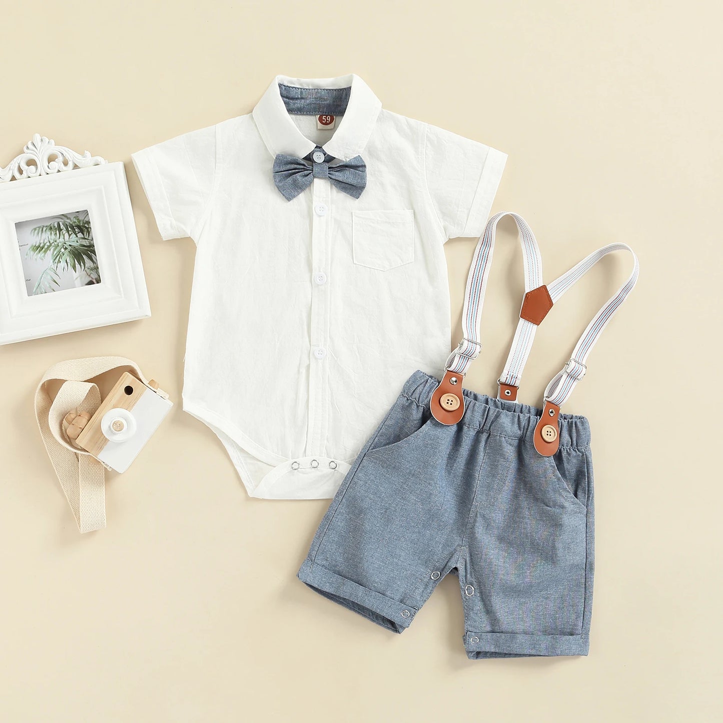 0-3Y Newborn Baby Boy Gentleman Outfits Short Sleeve Shirts Romper Overalls Shorts Infant Summer Boys Clothes Formal Suits 2Pcs
