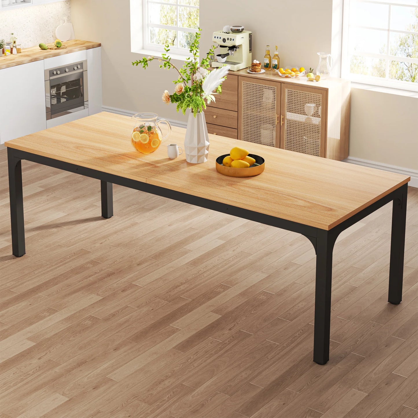 Tribesigns Dining Table for 6-8 People, 200cm Large Narrow Long Rectangular Kitchen Dinner Table, Rustic Wood Dining Table