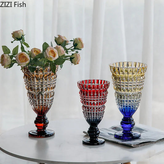 Goblet Shaped Transparent Glass Vase Desk Decoration Flower Arrangement Hydroponics Flower Pot Floral Vases Room Aesthetic Decor