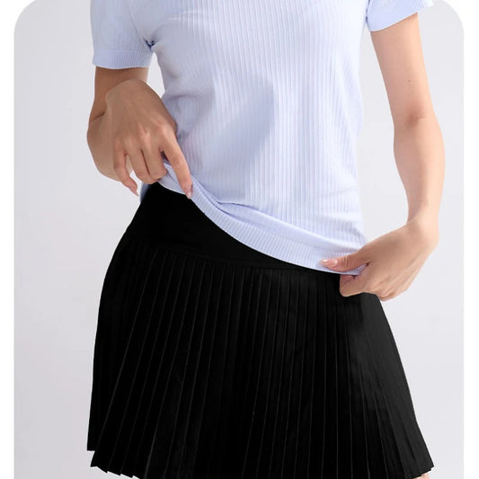 Fitness Yoga Sports Pleated Gym Skirt High Waist Solid Color Tennis Skirt Fitness Fast Drying Skirt Fashionable Gym Women