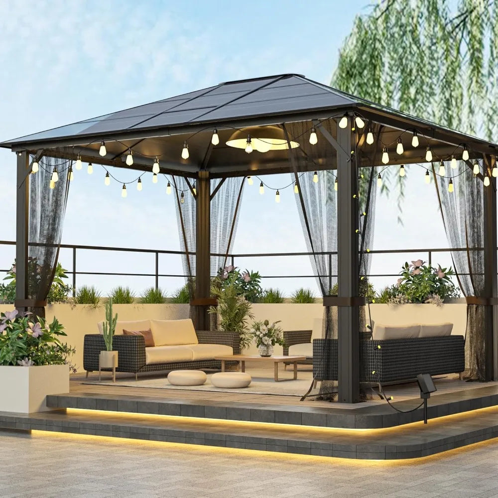Heavy Duty Gazebo, 10x12 Gazebos For Patios, Hardtop Garden Gazebo With Aluminum Frame,Polycarbonate Gazebos Roof Panels,Outdoor