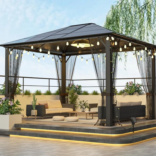 Heavy Duty Gazebo, 10x12 Gazebos For Patios, Hardtop Garden Gazebo With Aluminum Frame,Polycarbonate Gazebos Roof Panels,Outdoor