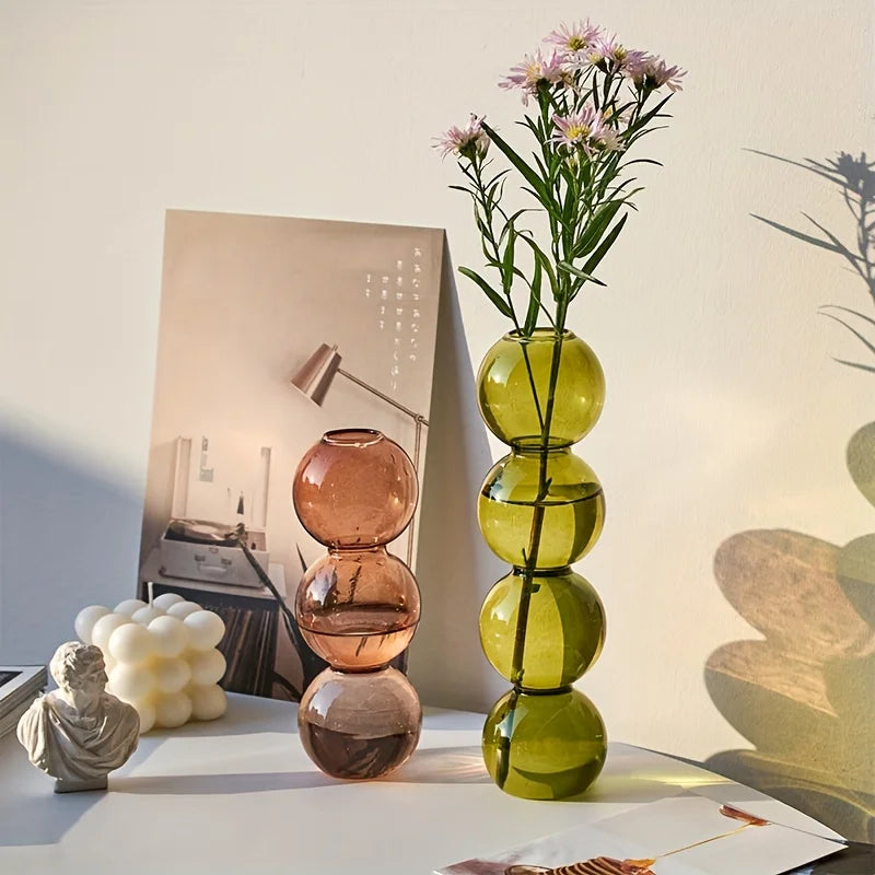 Nordic Glass Bubble Vase - Clear Hydroponic Planter for Home Desk Decor, Cute Simple Gift Idea & Flower Arrangement Decoration