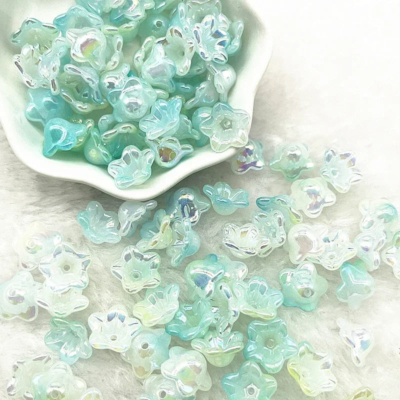 NEW 50pcs 7x13mm Gradual Change Acrylic Bellflower Beads Caps Jewelry Findings Charms Bracelets Spacer Beads for Jewelry Making